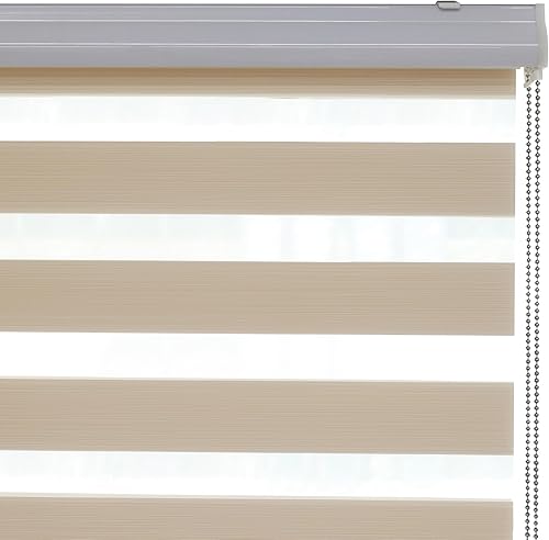 Miniatura 3 de SHECUTE Persianas enrollables Zebra para ventanas, 58 x 72 pulgadas, color beige, filtran la luz, oscurecimiento de la habitación, 50 % opacas, para