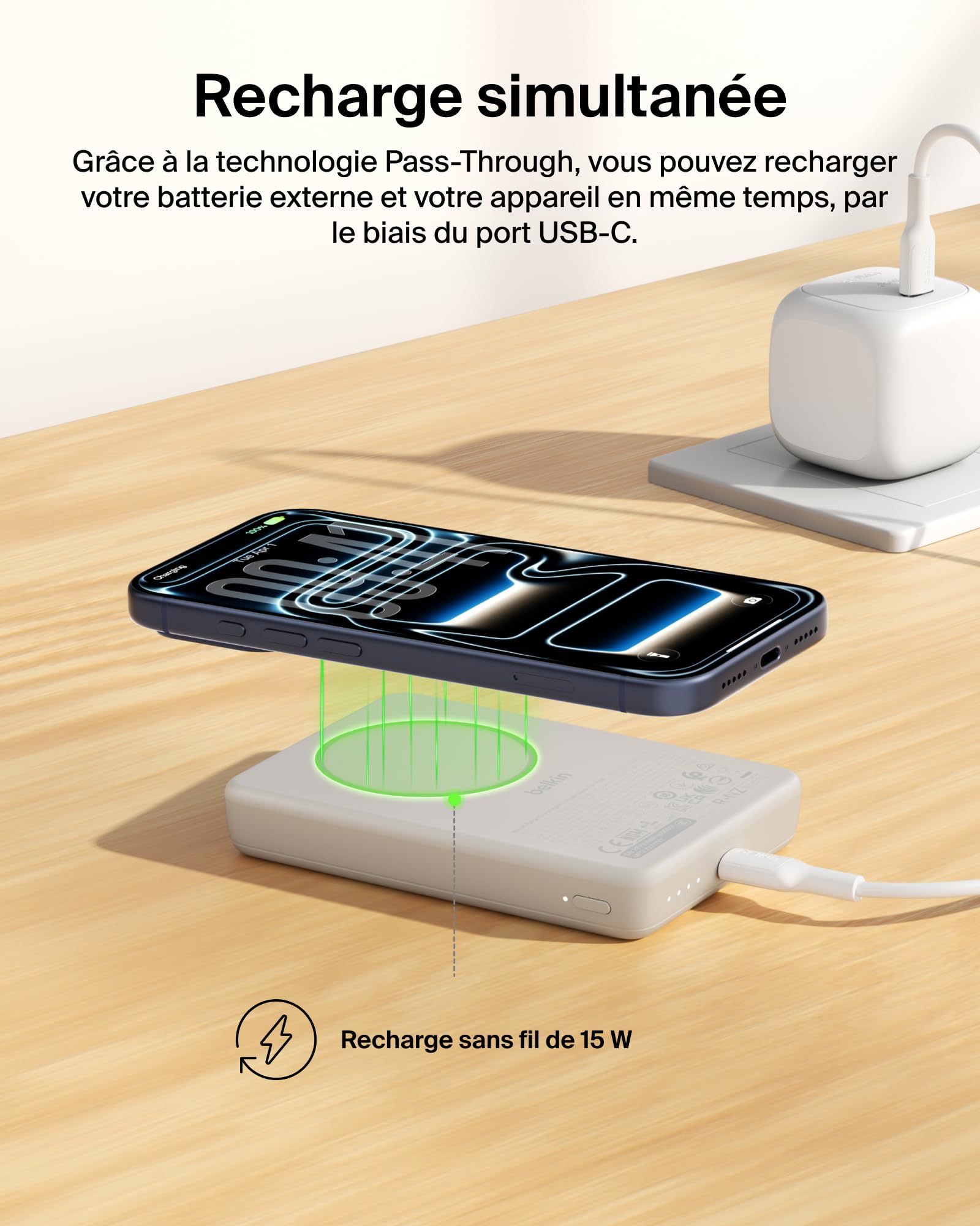 Belkin BoostCharge Batterie Externe Magnétique 10 000 mAh - Beige