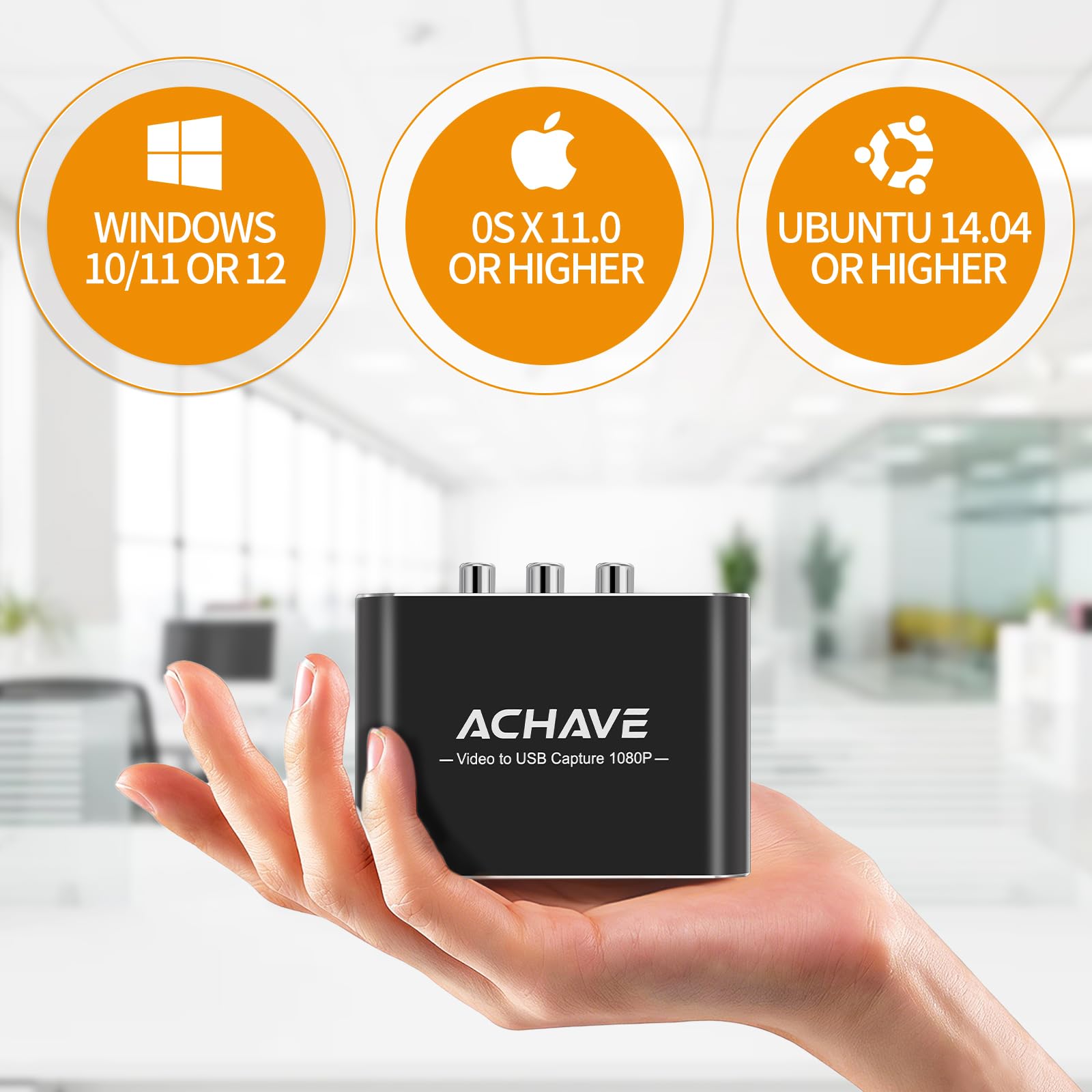 ACHAVE Video-auf-USB-Audio-Videoaufnahme- und Live-Streaming-Gerät mit HDMI-Ausgang – Eingang HDMI, AV, RCA, S-Video, VCR, VHS, Camcorder, Video8, Hi8, DVD, Gaming-Systeme – USB-C Plug & Play
