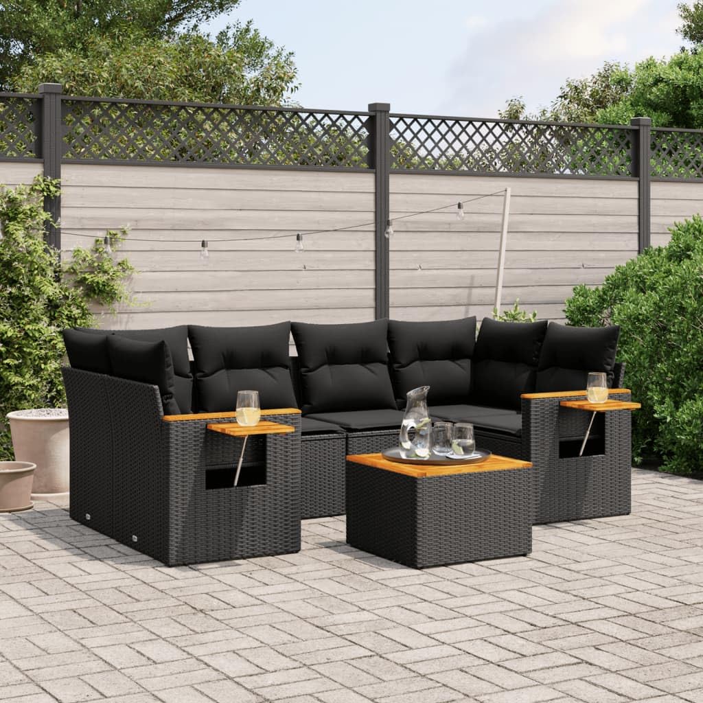 LAPOOH Set Divani da Giardino con Cuscini 7pz Nero Polyrattan,Set Divani da Giardino,Divanetti da Esterno,Divani da Esterno Giardino,Set di Mobili da Giardino-3226636