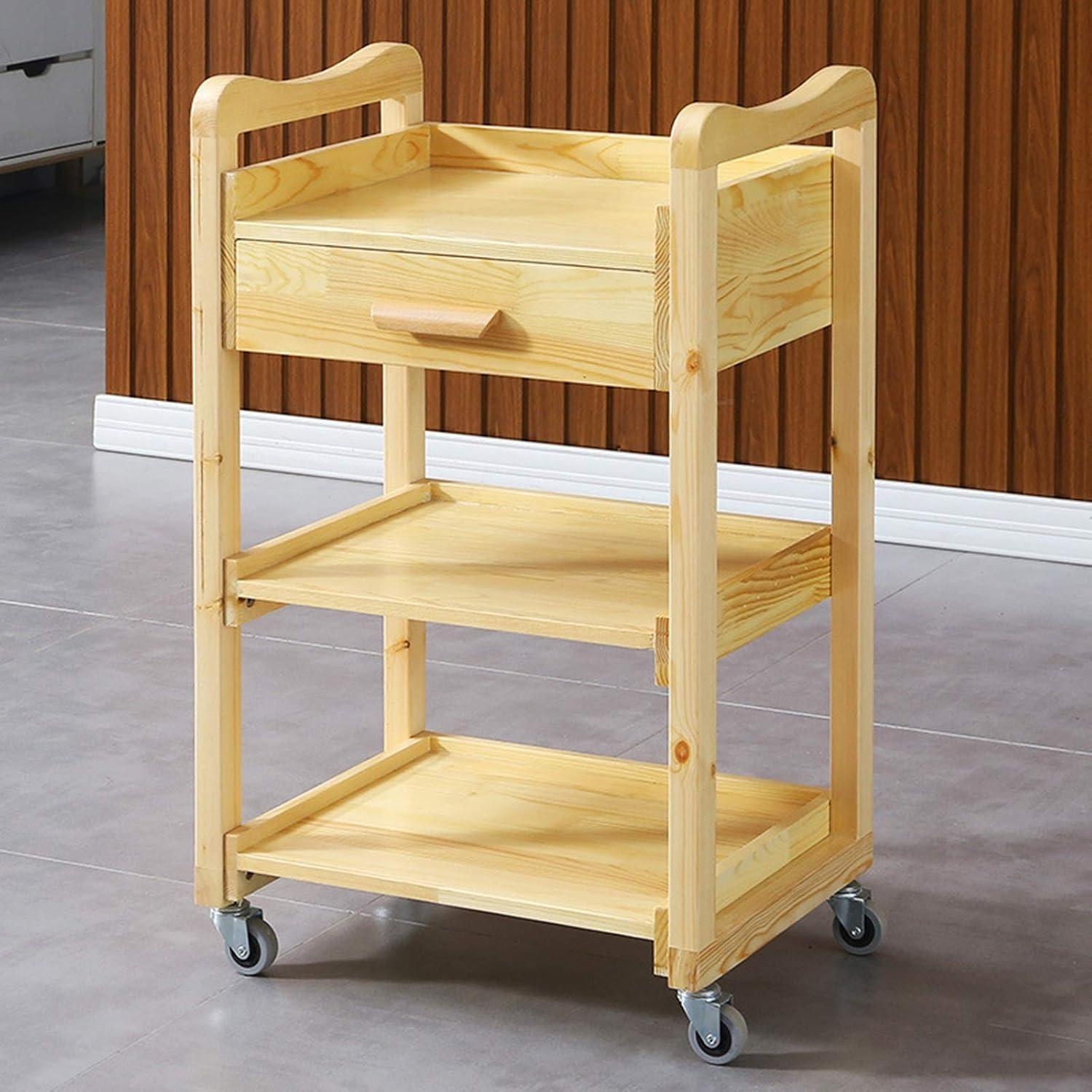 Hairdressing Trolley Solid Wood Hairdressing Trolley al Hairdressing Three-Layer Rack Tool Cart Hairdressing Trolley with Drawer Has Many uses (Color : with Drawer Size : One Size) (With Drawer One S