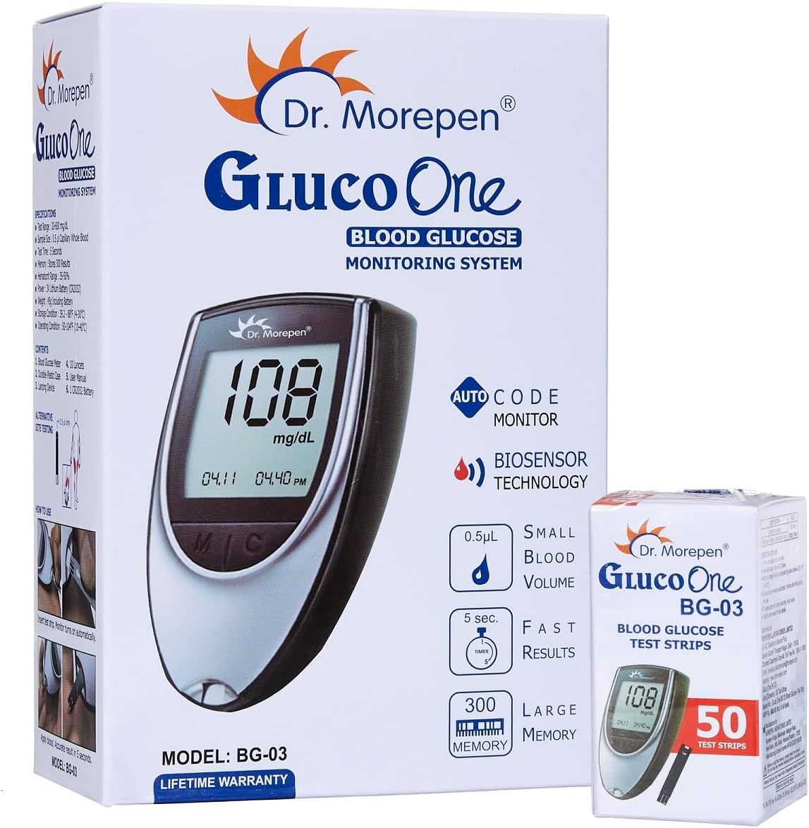 Dr. Morepen BG-03 Gluco One Glucometer Combo, 50 Strips (Multicolor)