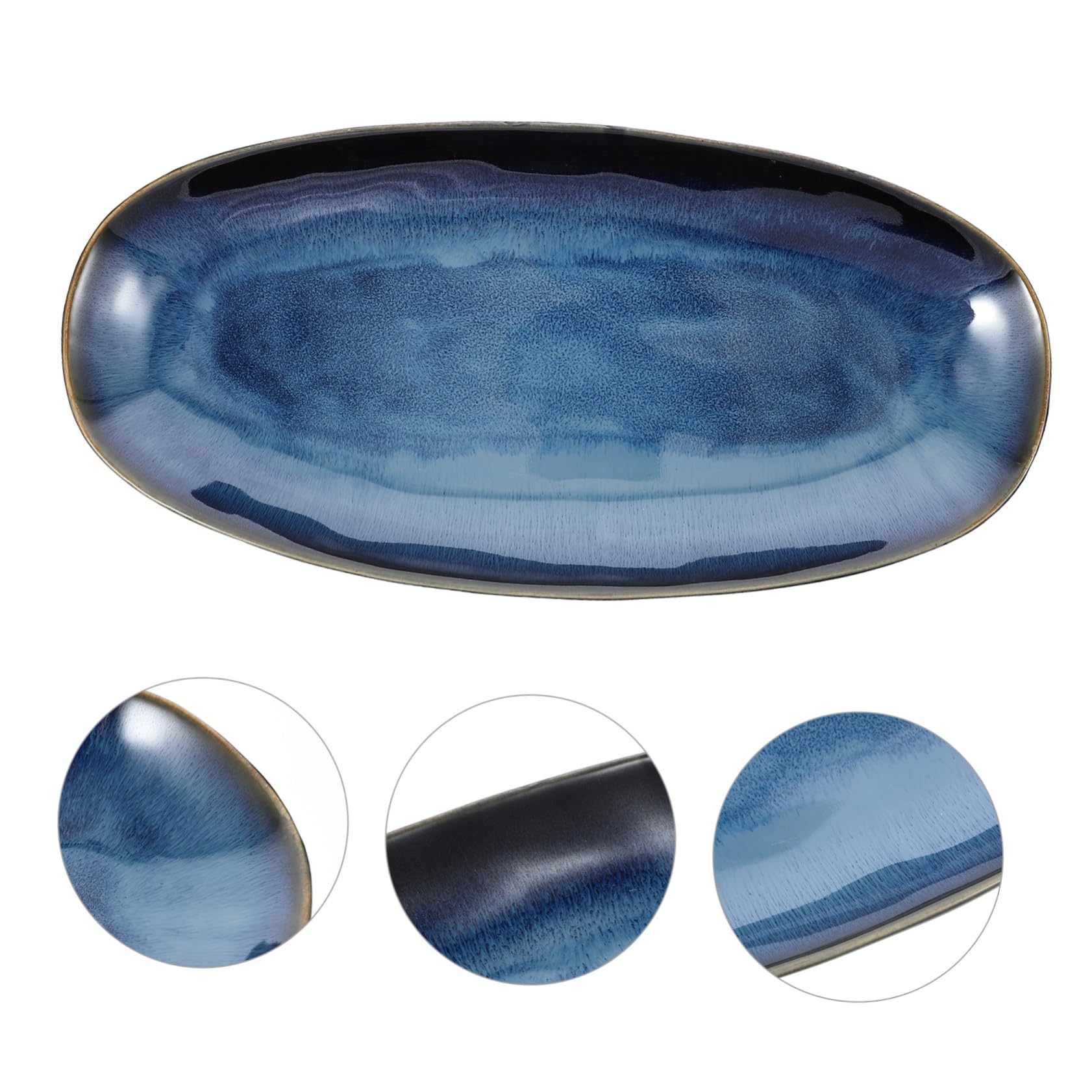Veemoon Piatto Sushi Ceramica Grande Blu per Pesce e Frutta Vassoio Portata Antipasti Snack per Casa e Ristorante