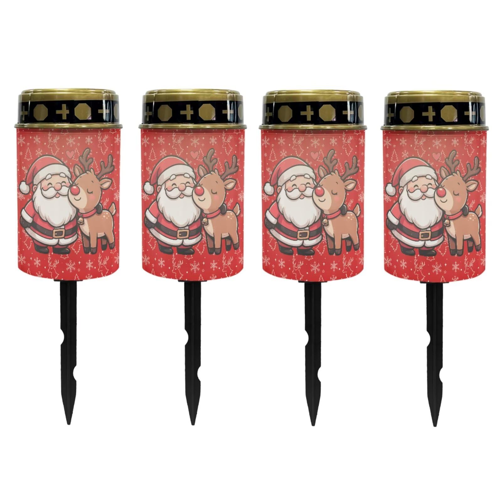 Poceacles Cemetery Candle Grave Lights Outdoor Waterproof Decoration Pathway Lights Garden Solar Candle for Christmas Holiday Decor, Cute Santa Claus Reindeer Red, 4 Pack