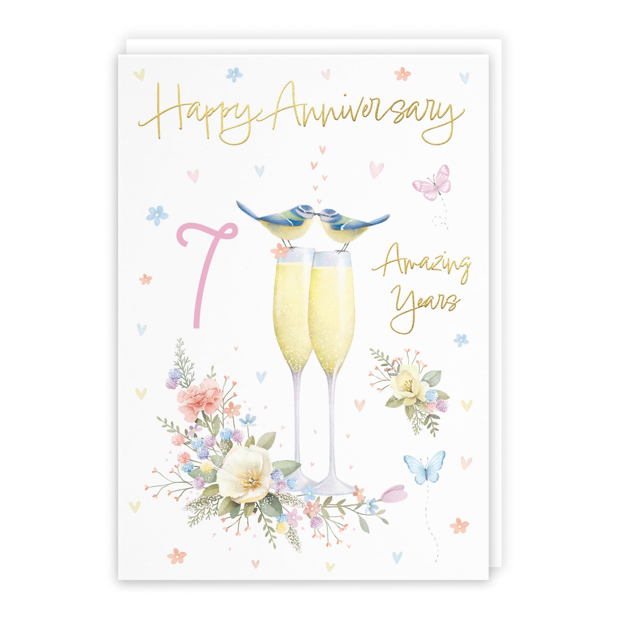 Hunts England - 7th Anniversary Card For Him Or Her - A5 Size - Champagne Flutes - Gold Foil - 7th Anniversary Card For Couples, Partner, Husband, Wife, etc. - Milo's Gallery โ image 1