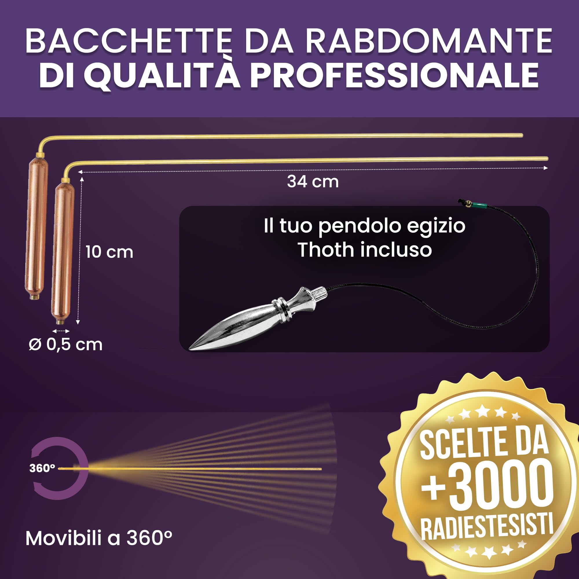 Vibratis Bacchette da Rabdomante Professionali Modello Premium & Pendolo Egizio Divinatorio - Pacchetto Ideale per Iniziare la Radioestesia