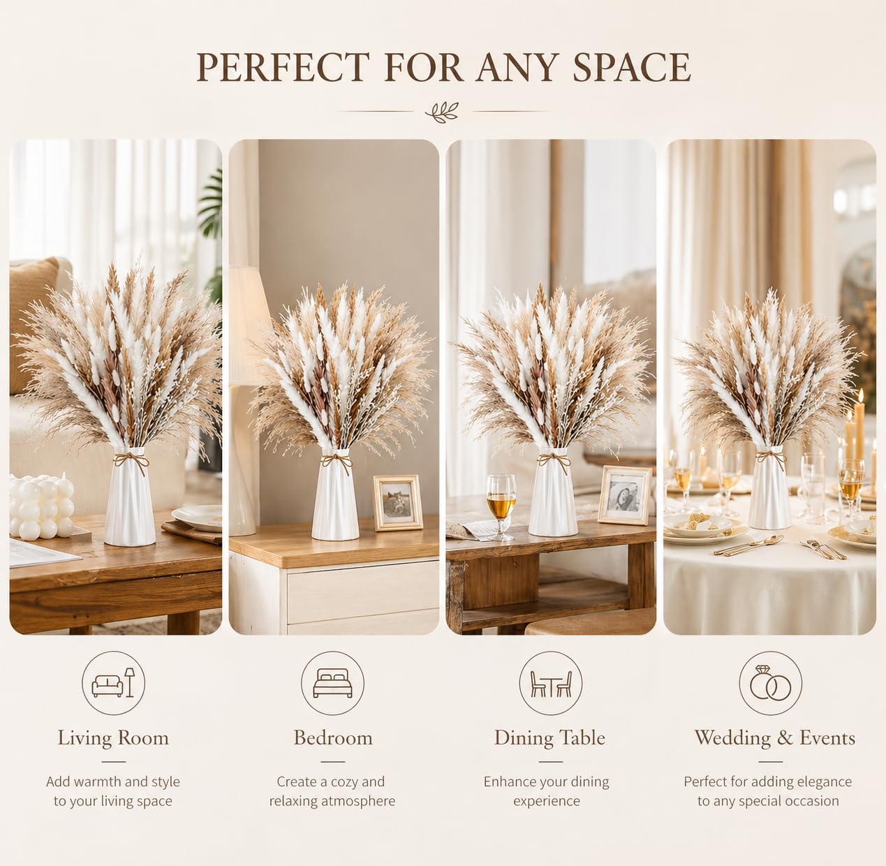 Bouquet Erba Della Pampas Fiori Secchi Decorativi Naturali 40-44 cm Boho per Soggiorno Camera da Letto Vasi