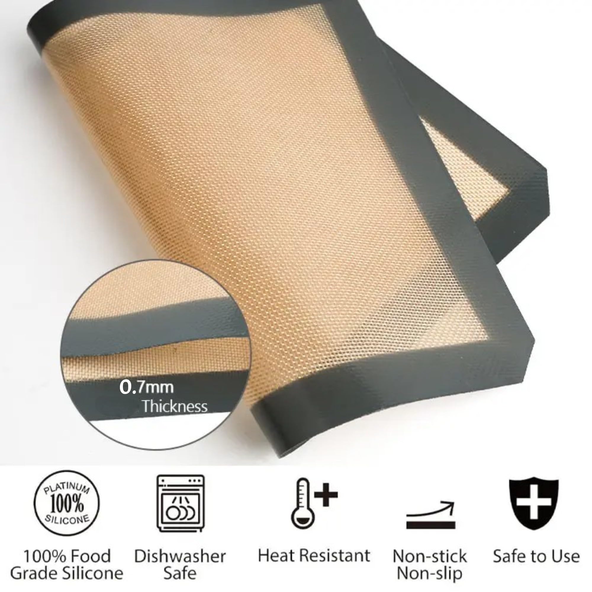 2-Pack Silicone Baking Mat - Nonstick Reusable Baking Sheet liners, Silicone Mat, Cookie sheets for baking trays, Oven Safe baking supplies, silicone baking accessories - (Dark Gray)