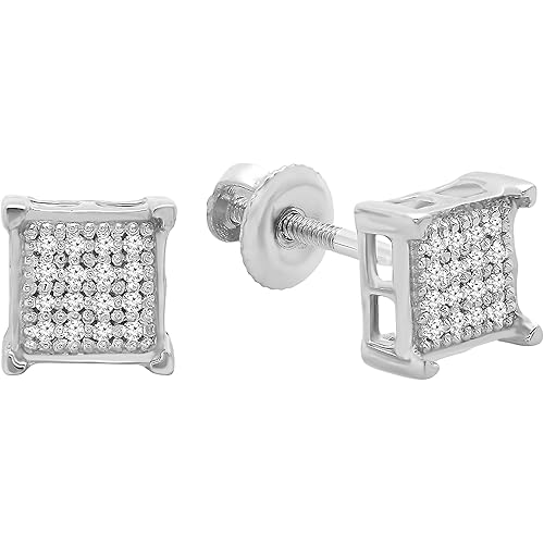 Dazzlingrock Collection 0.06 Carat (ctw) Round White Diamond 4.5mm Square Hip Hop Iced Out Unisex Studs in 18K Solid Gold, Unisex Design Ladies, Mens Real Diamond Earrings