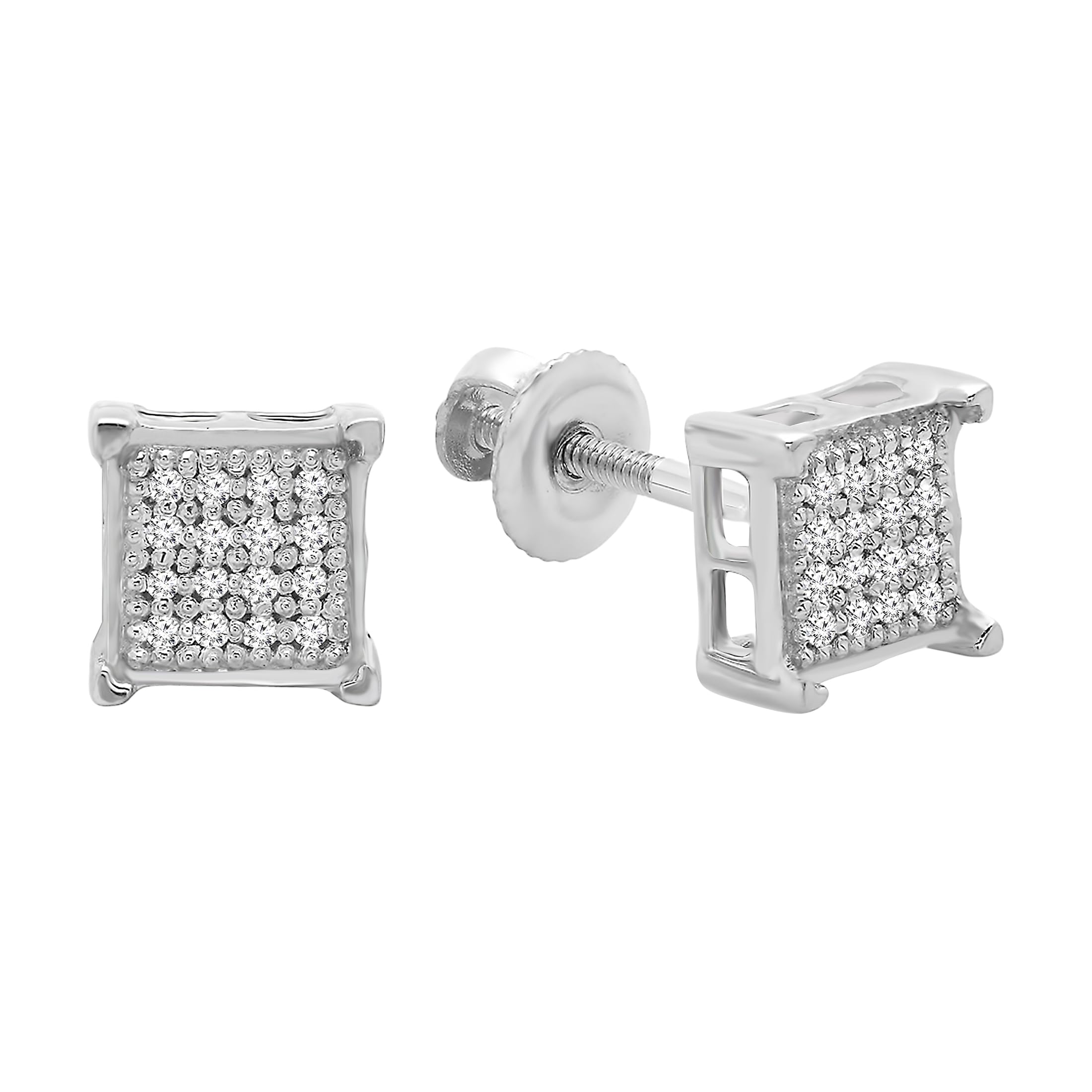 Dazzlingrock Collection0.06 Carat (ctw) Round White Diamond 4.5mm Square Hip Hop Iced Out Studs in 925 Sterling Silver, Unisex Design Ladies, Mens Real Diamond Earrings