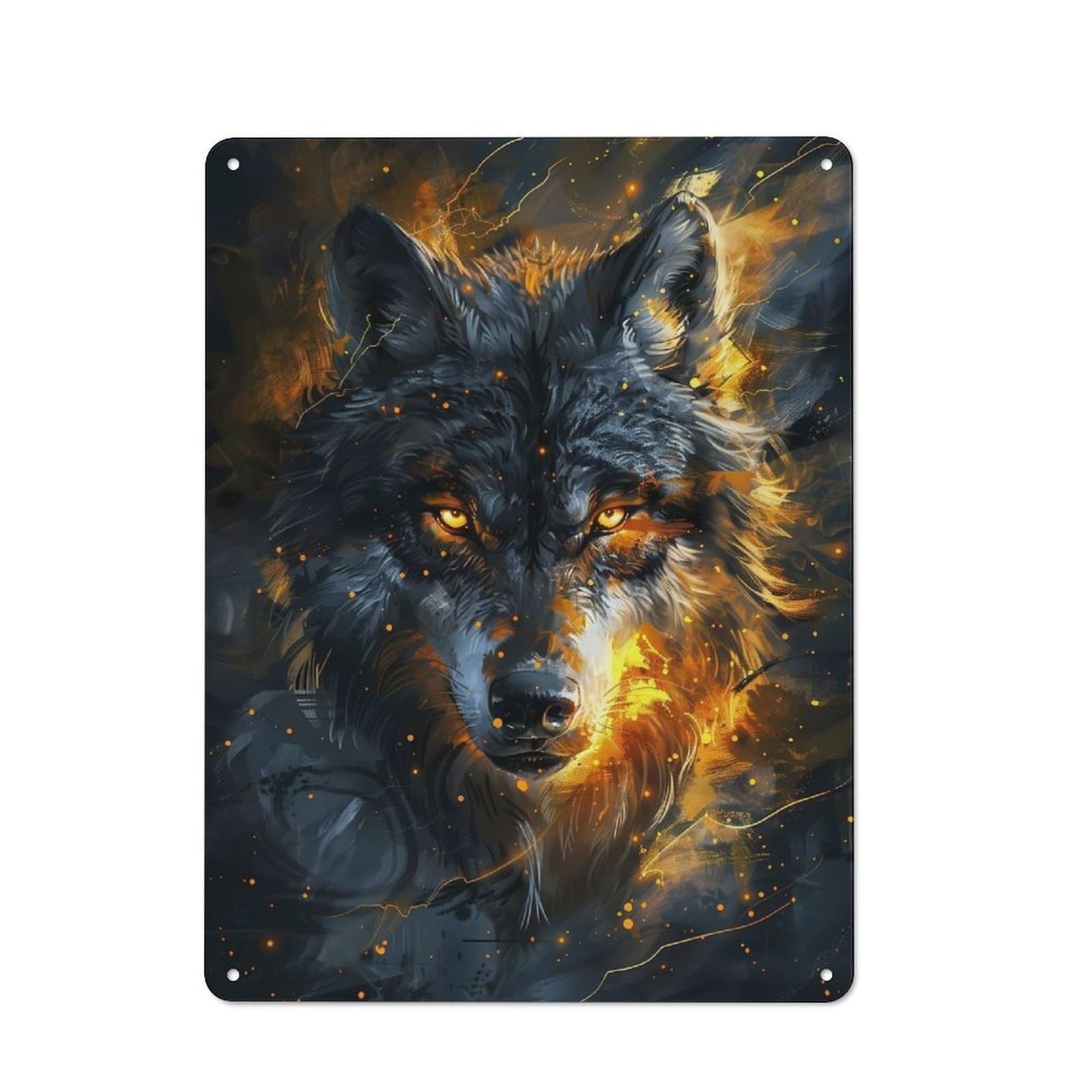 Junmoney Animal Majestic Wolf Retro Metal Wall Sign 40X30cm With For Living Room Wall, Housewarming Wall Decor For People Furnishing Living Room