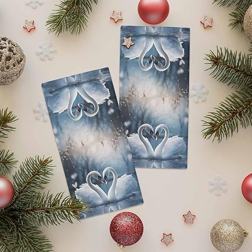 Miniatura 3 de Paquete de 2 paños de cocina de algodón, absorbentes de cisne de amor para el día de San Valentín, reutilizables, suaves para la sala de estar,