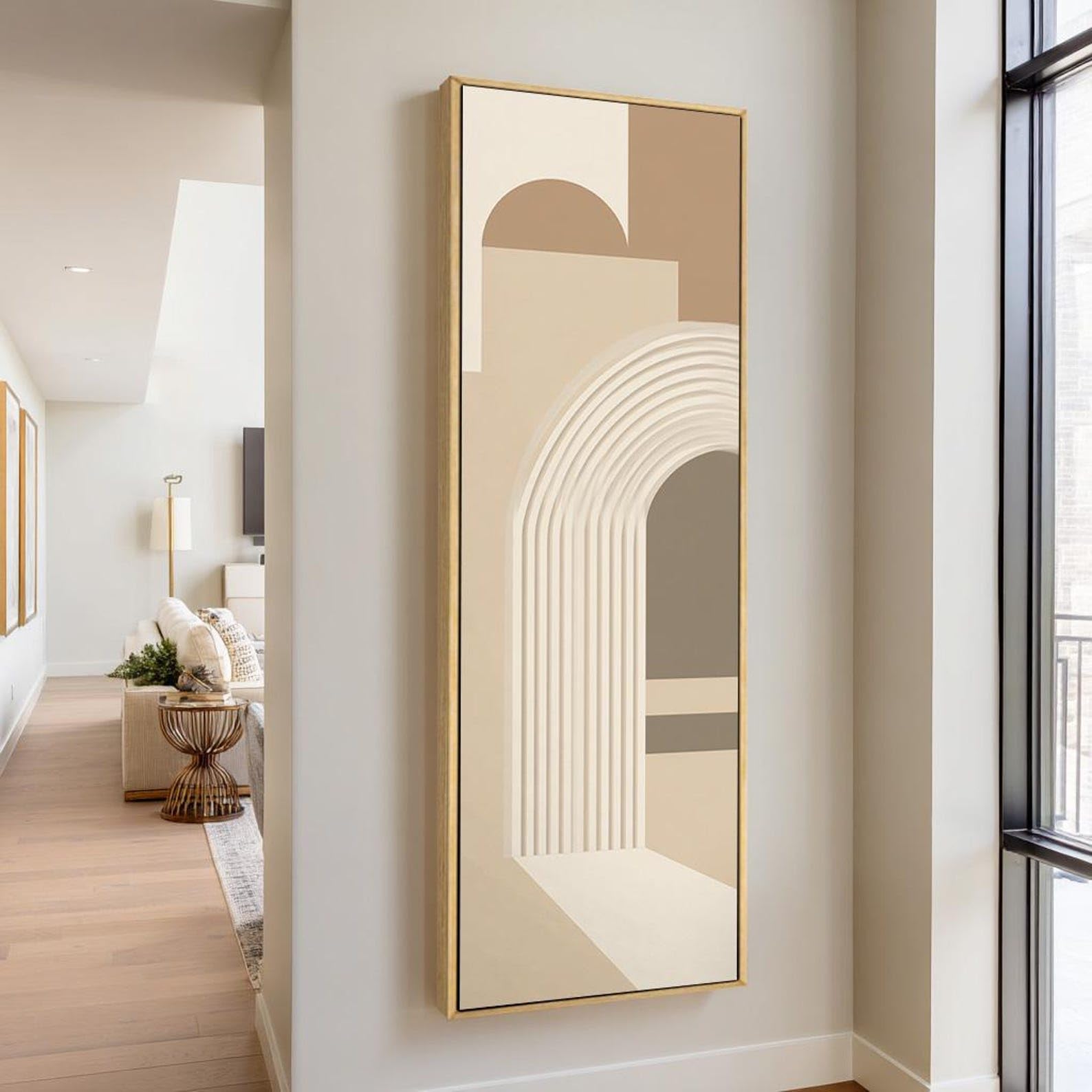 XINBAO Abstrakcyjny druk na płótnie łukowym, wąski pionowy obraz na płótnie, nowoczesna geometryczna dekoracja, pozioma do wystroju domu (65 x 195 cm/wewnętrzna rama)