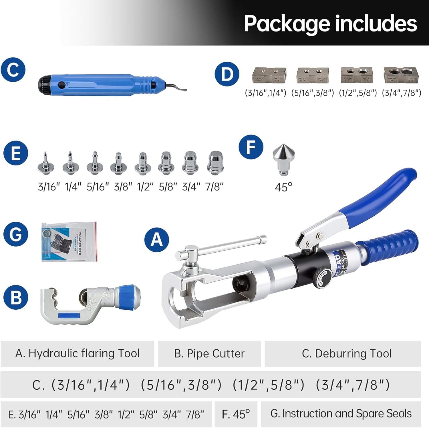 Hydraulic Flaring Tool Kit for 3/16 to 7/8 inch and Swaging Tools Soft HAVE Copper Tube Extrusion Type Water Gas Line Automotive Plumbing,Not for Brakeline Fuel Transmission Brake Line