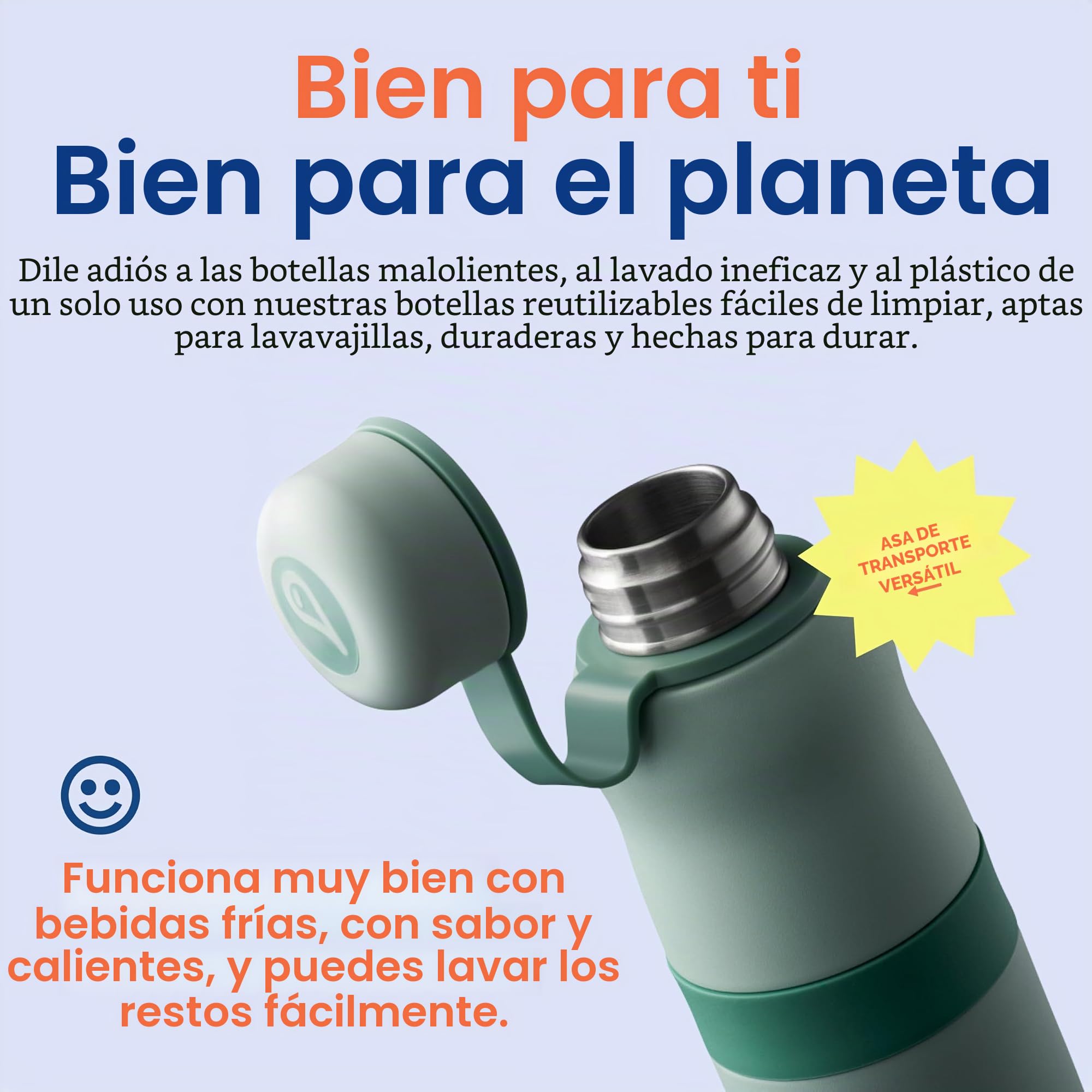 Botella de agua reutilizable aislada fácil de limpiar, ecológica, sin olor y sabor fresco, Seamint - 550 ml