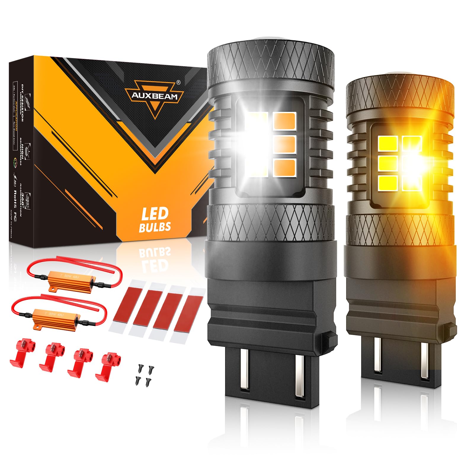 Auxbeam 2026 B1B Series 3157 Switchback LED Bulbs with Extra Resistors