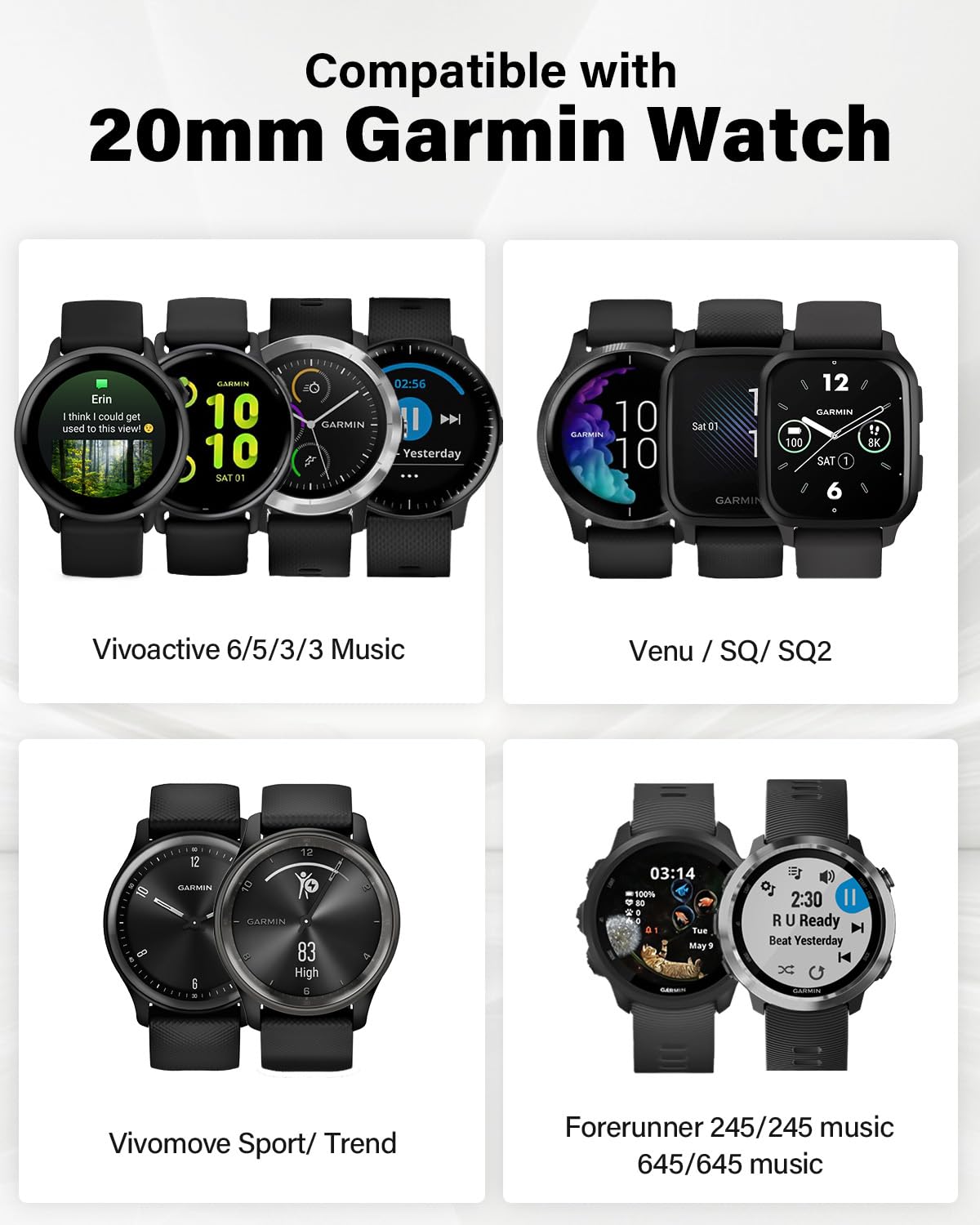 Correa elástica de nailon compatible con Garmin Vivoactive 5/Vivoactive 3, correa de nailon elástica ajustable de 20 mm de repuesto para Garmin Venu/ Venu Sq/ Vivomove HR/ Vivoactive 3