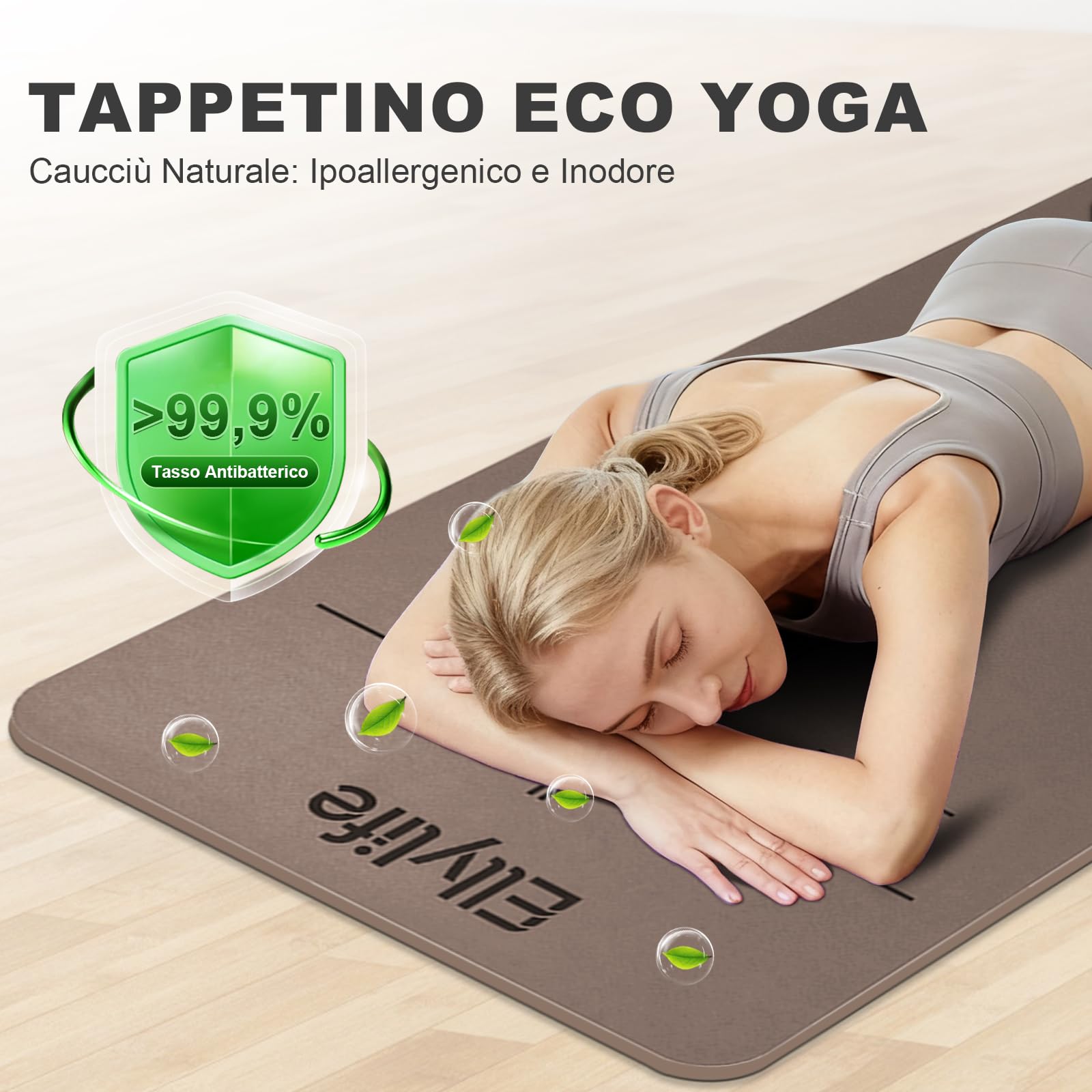 Ellylife Tappetino Yoga,Extra Spesso Yoga Mat, Antiscivolo in Gomma Naturale e Eco TPE con Cinghia,Resistente agli Strappi, per Yoga, Pilates e Fitness a Casa