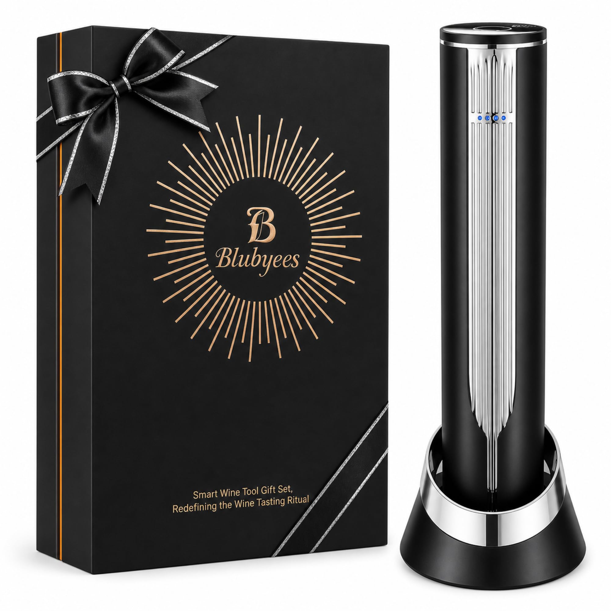 BLUBYEES Abridor eléctrico de botellas de vino de lujo con base de carga y cortador de papel de aluminio integrado, sacacorchos automático recargable para quitar el corcho sin esfuerzo, regalos