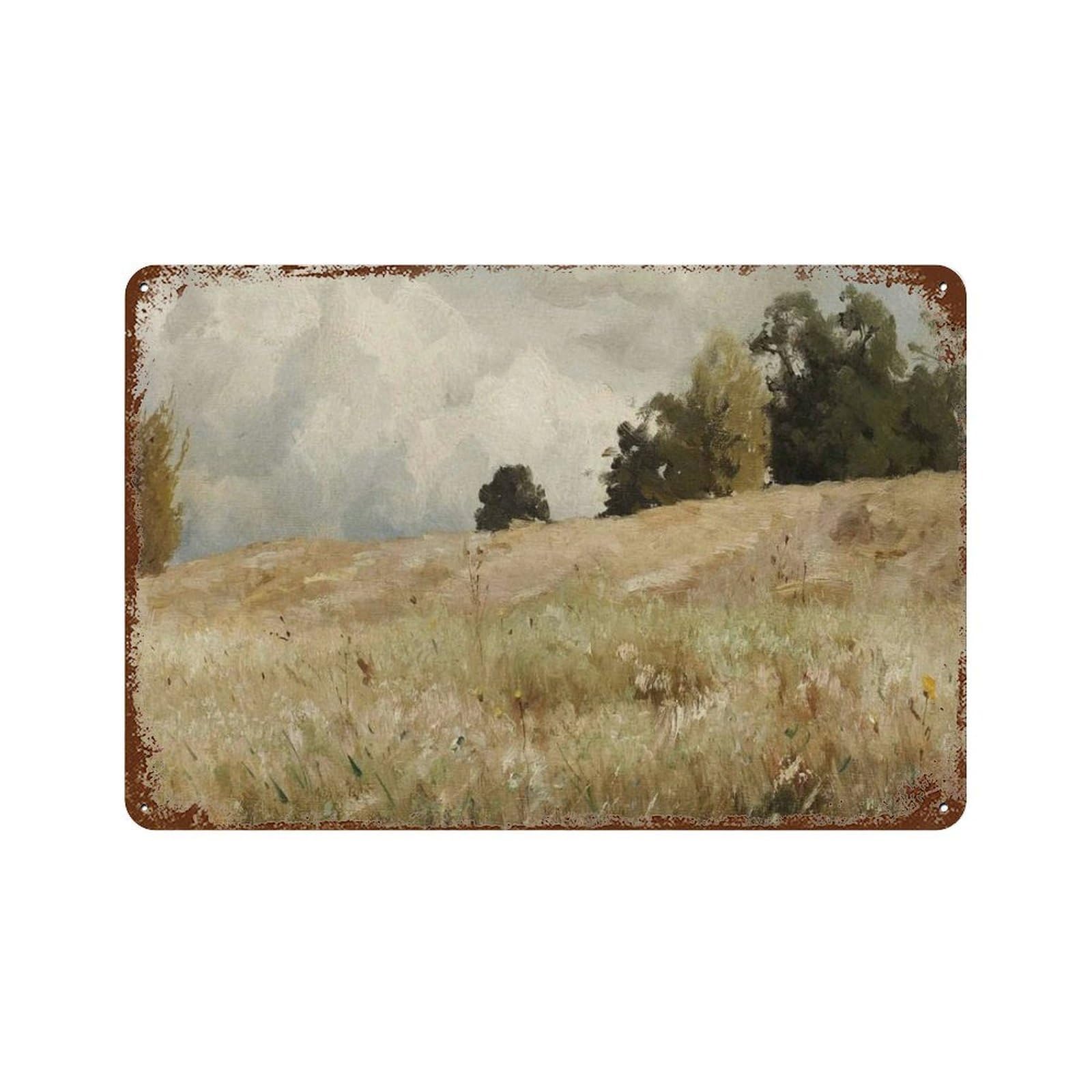 xiaoxiaoshen Oil Painting of Cornfields, Retro Rural Meadows And Farmhouses Wall Decor Art Metal Tin Poster Modern Home Decor Art Home Bar Shop Decorations Vintage Sign 20x30cm