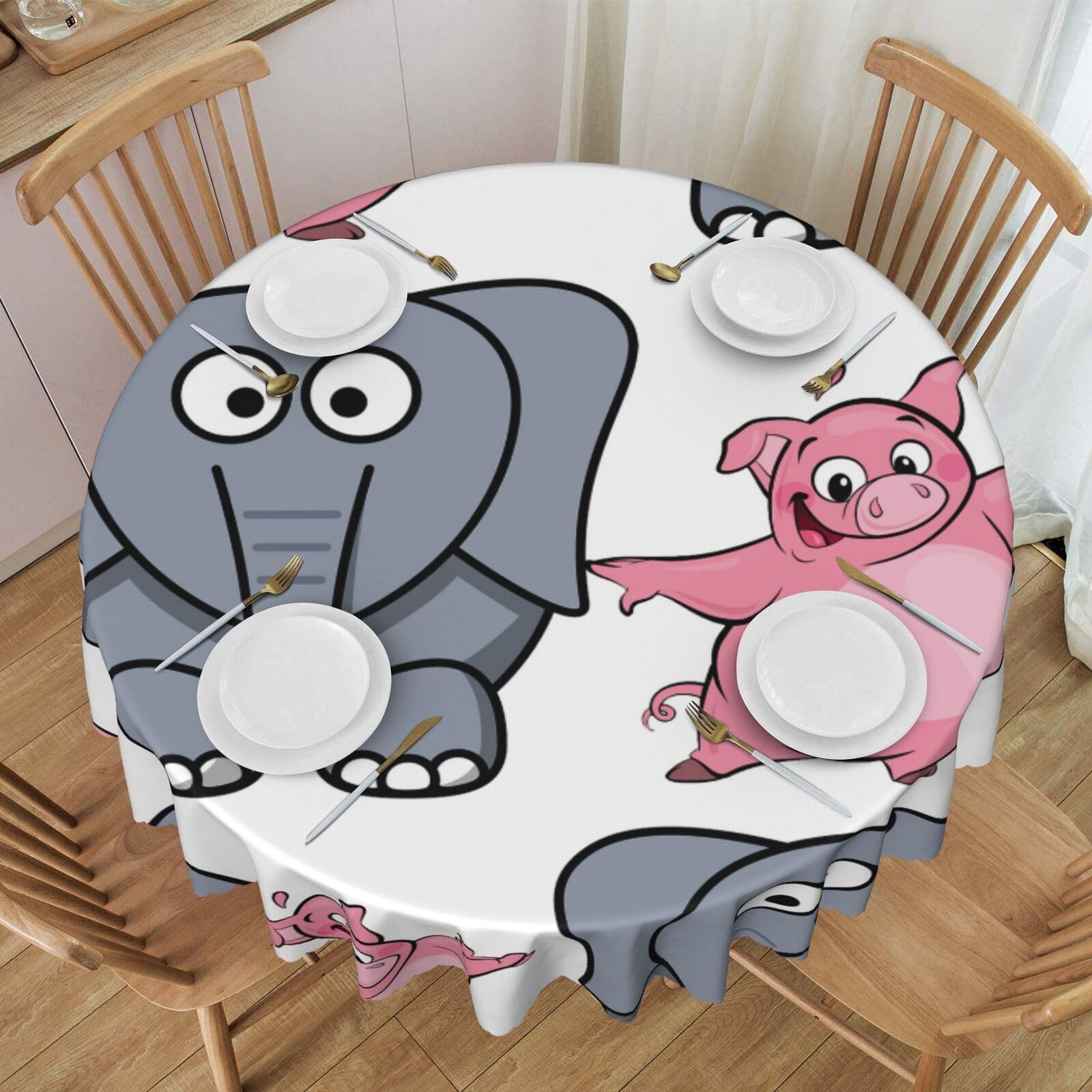 Nappe ronde éléphant anti-tache et imperméable pour repas de fêtes