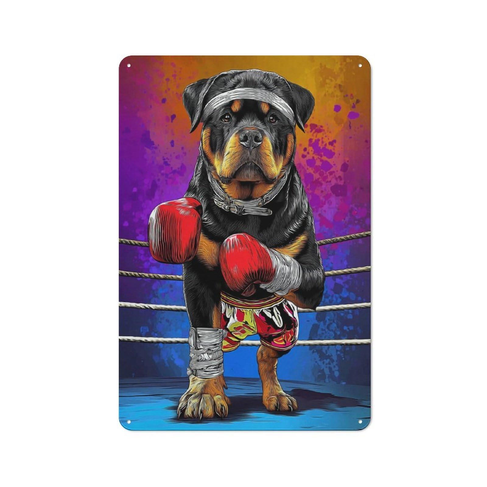 Junmoney Boxing Rottweiler Art Print Vintage Bistro Metal Sign 30X20cm, Bistro Wall Plaque For Takeaway, Bar, Kitchen Or Counter Area