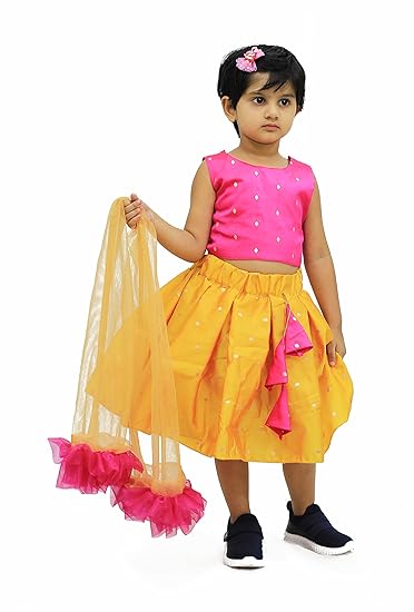 MVD Fashion Girls Cotton Full Stitched Readymade Lehenga Choli 3-4 year (Diwali-02, Rani-Mustard)