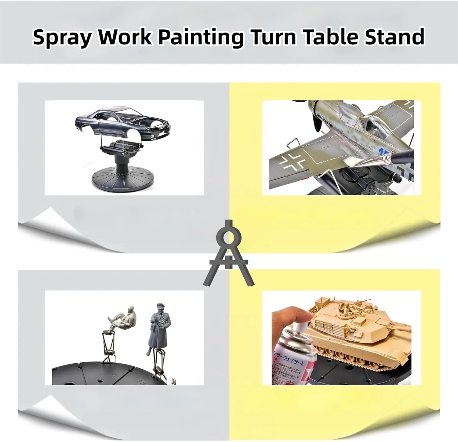 Spray Work Painting Stand Set, Adjustable Height Spray Work Painting Turn Table Stand, Body Housings Coloring Fixed Bracket, ABS Material, for Craft Model Car