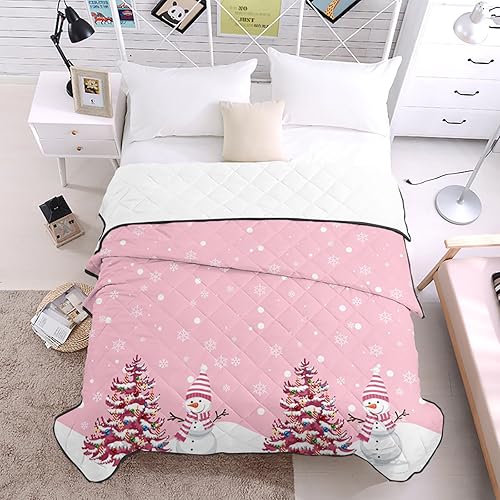 Miniatura 4 de T&H XHome Quilt King Size Luxury Quilted Comforter Bedspread-Thin Soft Cozy, Christmas Snowman Xmas Tree Winter Snowflake Pink Reversible Stitched