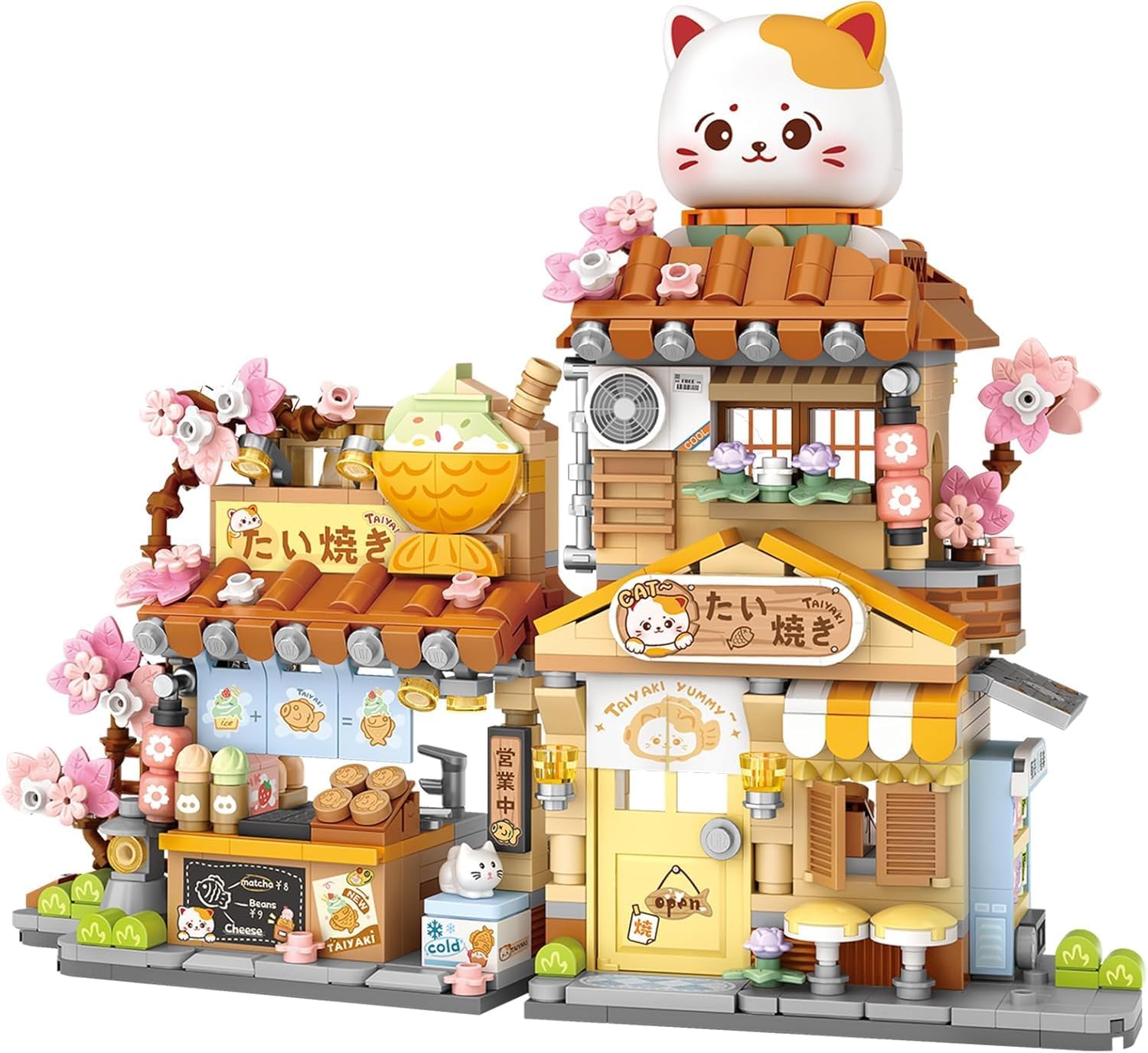 Japanese Street View Taiyaki Shop Building Blocks Set, 923 PCS City Shop Street View Building Model Set, Simulation Animals Architecture Collection Kit, Modular House Kit for Adults Home Decoration