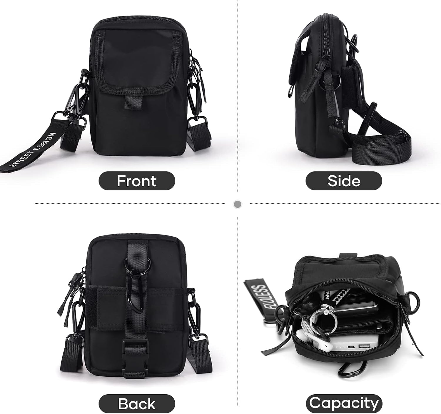 Miniatura 6 de Bolso cruzado para hombre bolso de hombro para teléfono para pasaporte pequeño bolso lateral para hombre negro