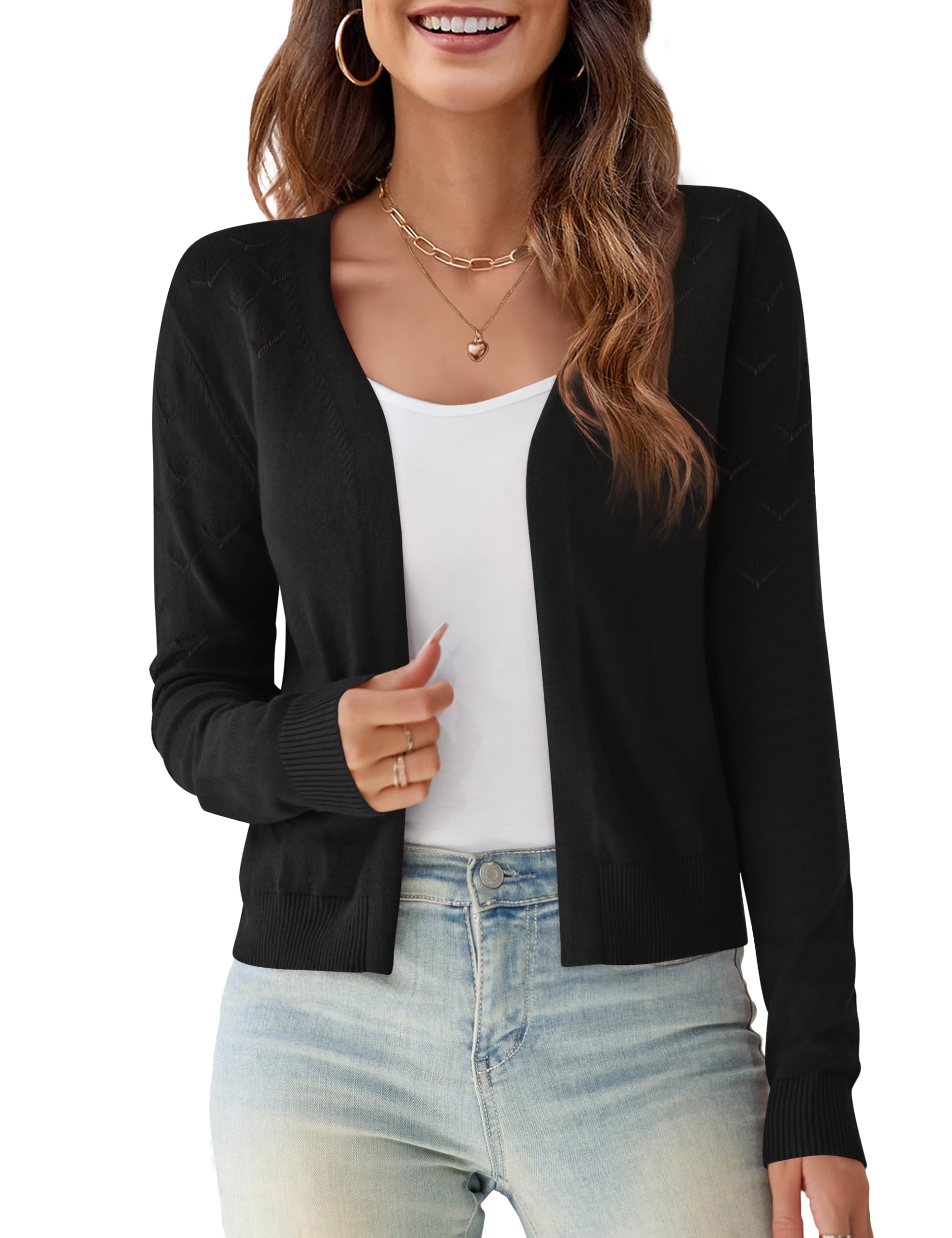 OmicGot Women's Long Sleeve Shrugs Open Front Cropped Cardigan Sweater Bolero Shrugs S-XL