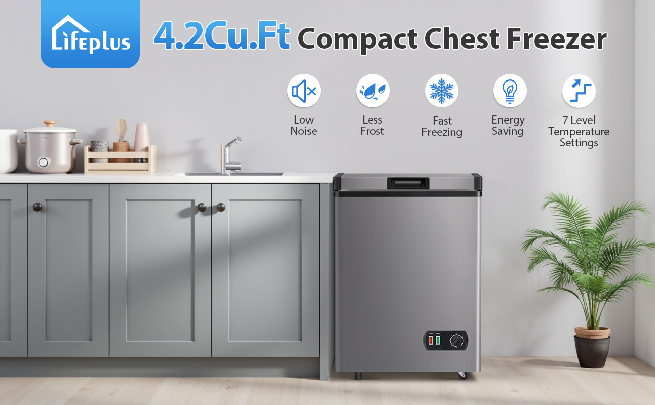 Image of LifePlus 3.5 Cu.Ft Small Deep Freezer, 7-Temp Adjustable Chest Freezer with Removable Basket, Ultra-Quiet, Energy Saving, Top Open Door for Apartment, Garage, Office