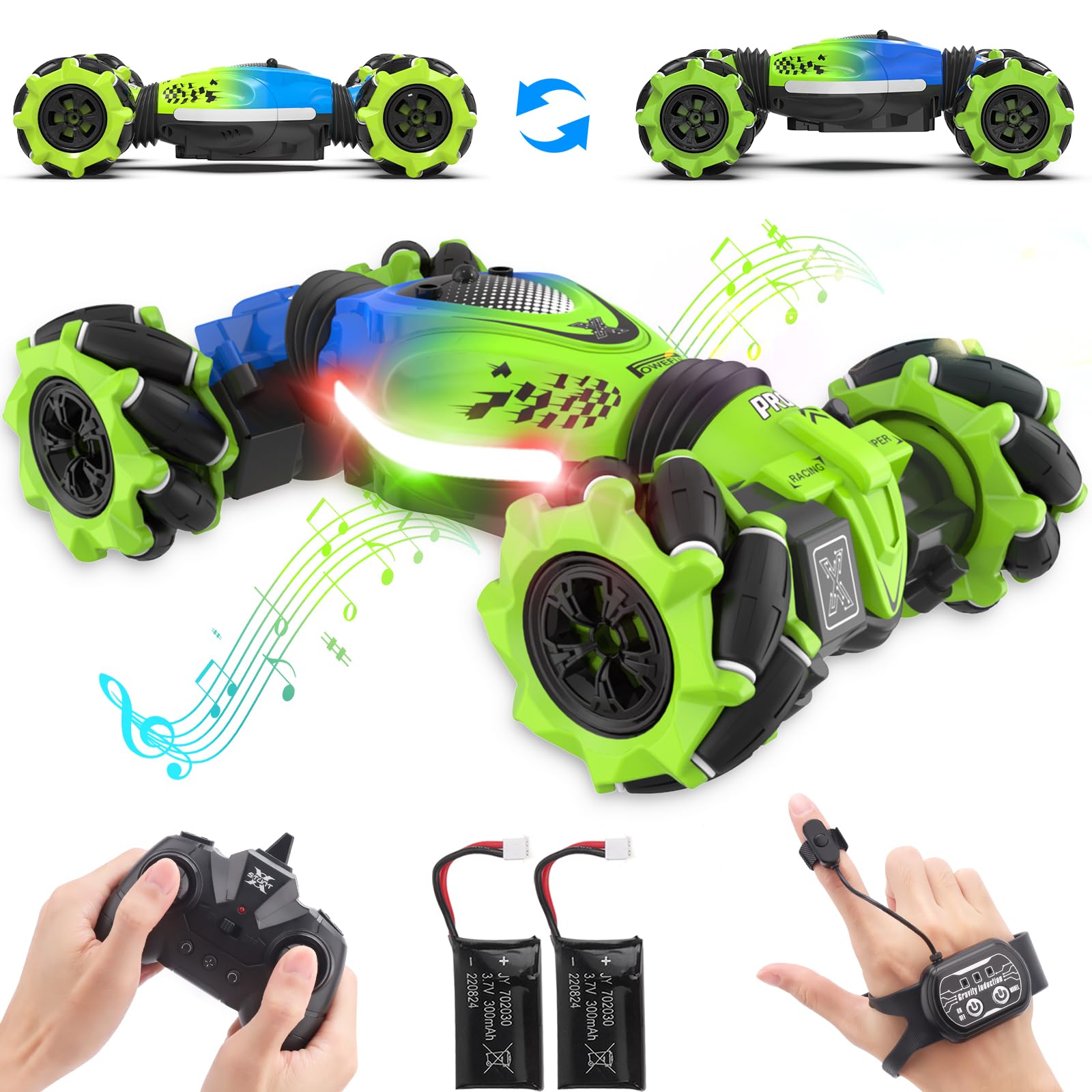 Dysaim Gesture Sensing RC Stunt Car for Boys/Girls Ages 6+, 4WD 2.4Ghz Hand Controlled RC Car with Finger Glove Drift Remote Control Wrist 360° Rotating Twist Cars Birthday Halloween
