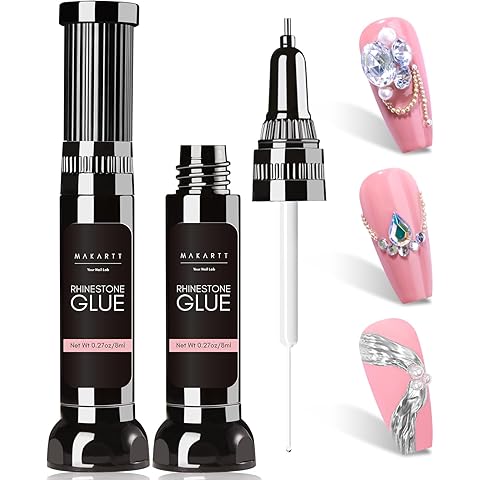 Makartt Nail Rhinestone Glue Gel, Upgrade Gel Nail Glue with Brush Pen Tip Super Strong Adhesive Precise for Nail Charms Crystals Rhinestone Beads Flower 3D Decorations 8ml*2