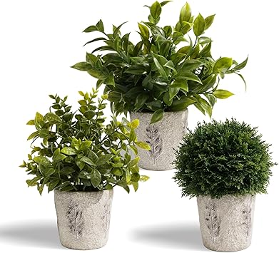 3 Pack Small Fake Plants in Farmhouse Concrete Planter, Artificial Plants Indoor for Home Decor, Small Faux Plants Indoor for House Bathroom Office Shelf Desk Kitchen Table Room Decor