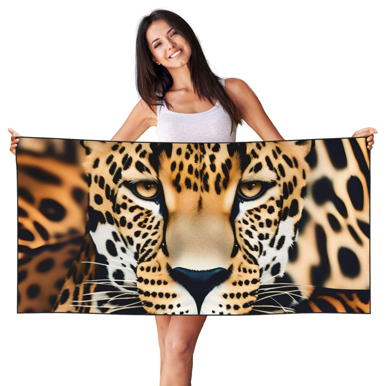 LONGZEHAO Peach Skin Velvet Quick Dry Lightweight Animal Leopard Print Beach Towel for Beach,Bath,Pool,Gym,Yoga