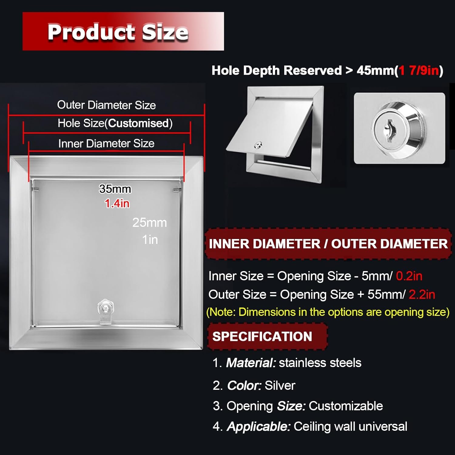 Waterproof Metal Locking Access Door Panel - Secure Maintenance Cover for Bathroom, Office, Repair | Easy Access & Durability