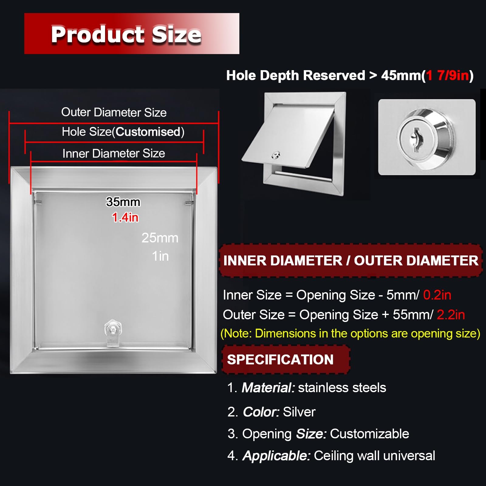 Panel de acceso de metal impermeable para pared y techo, cubierta decorativa para baño y oficina, ideal para reparación de aire acondicionado, puerta de acceso, diseño elegante, fácil instalación