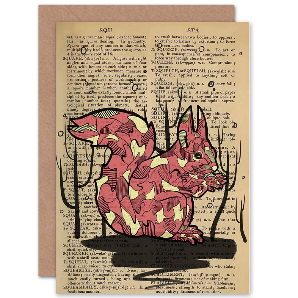 Wee Blue Coo GREETINGS CARD BIRTHDAY GIFT UPCYCLE DICTIONARY SQUIRREL ANIMAL DRAWING