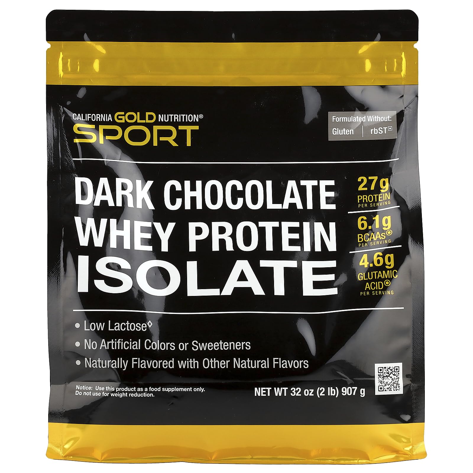 Aislado de proteína de suero de leche California Gold Nutrition Sport Chocolate negro 907 g