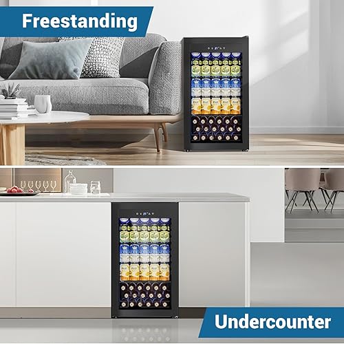 Miniatura 7 de Mini refrigerador de 3.2 pies cúbicos pequeño refrigerador de bebidas para 126 latas con cerradura con puerta de cristal, cierre de seguridad, para