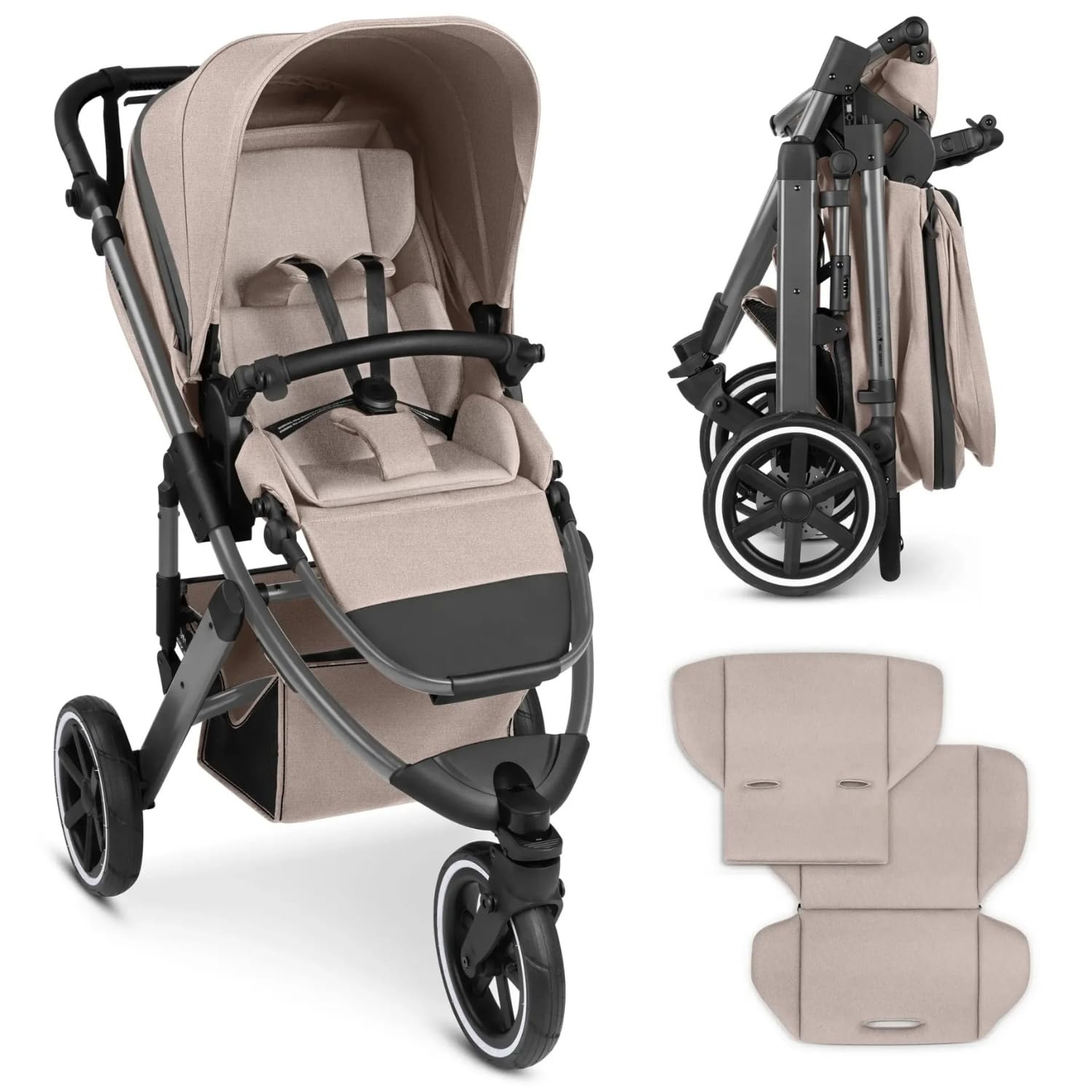 ABC Design Salsa 5 Run Jogger Sportwagen mit Sportzulassung Luftreifen Handbremse Federung wendbare Sitzeinheit Liegeposition bis 22 kg Camel