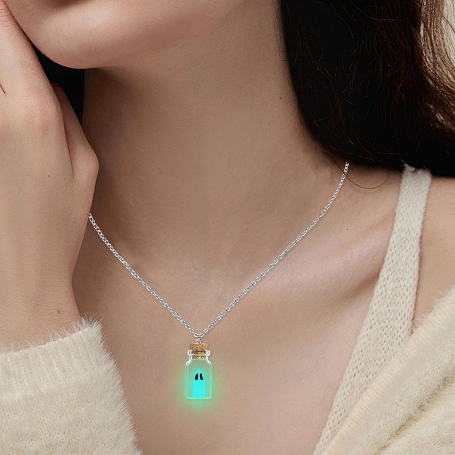 Ghost Necklace, Adopt A Ghost Necklace, Glow In The Dark Ghost Necklace Ghost In A Bottle Necklace Halloween Jewelry for Women Ghost Hunting Necklace Spooky Halloween Necklace - Image 4