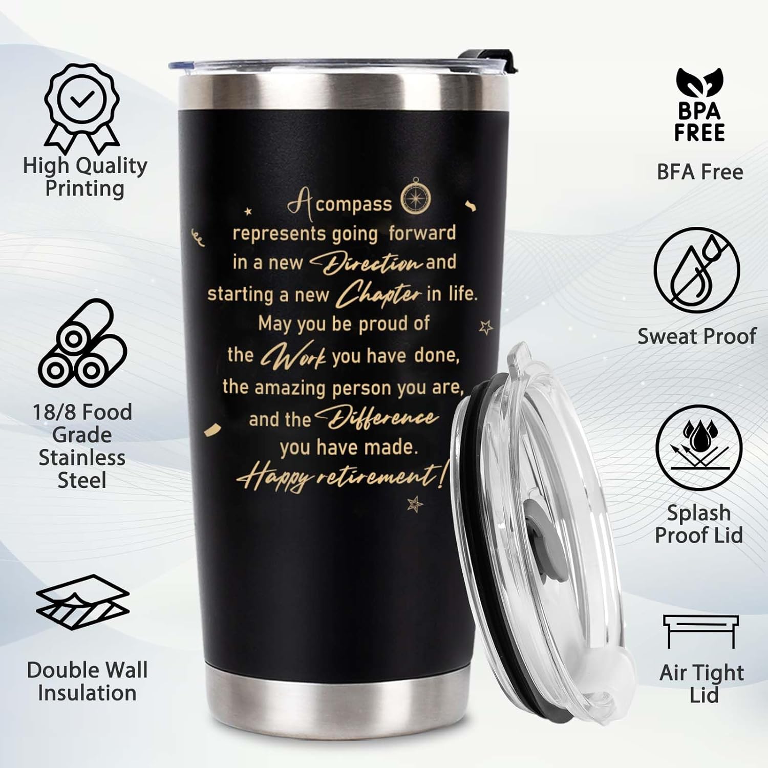 Retirement Gifts for Men 2025, 20 Oz Retired Tumbler Cup with Lid & Straw, Best Retirement Gift Set Stainless Steel Cup with Keychain & Card for Men Him Husband Teachers Boss Doctors Coworkers, Black - Image 9