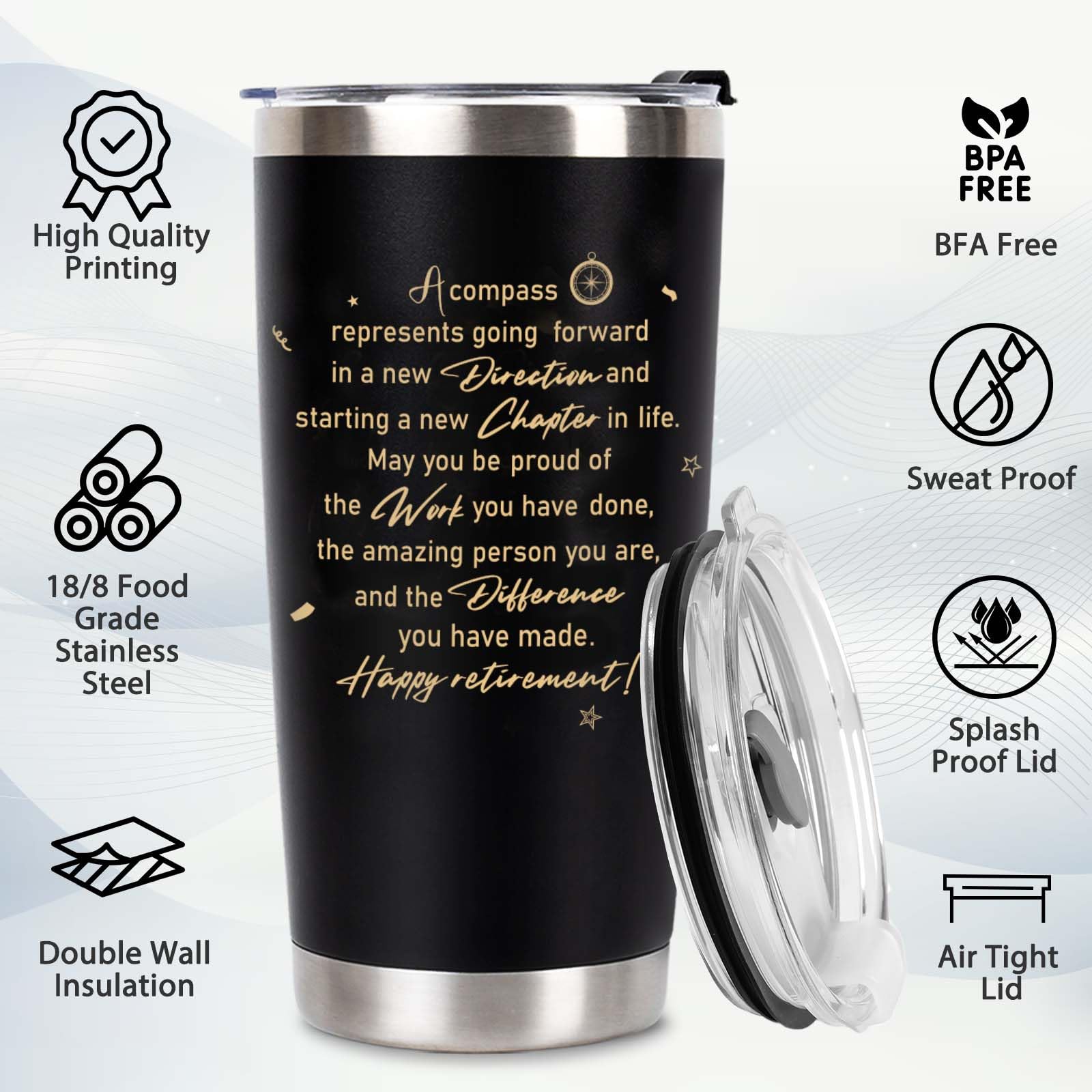 Retirement Gifts for Men 2026, 20 Oz Retired Tumbler Cup with Lid & Straw, Best Retirement Gift Set Stainless Steel Cup with Keychain & Card for Men Him Husband Teachers Boss Doctors Coworkers, Black