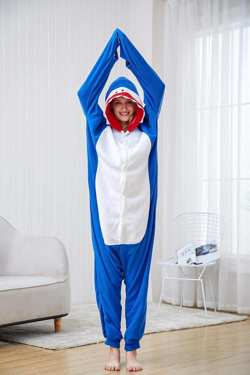 Blue Shark Onesie Pajamas Adult Cosplay Costume Sleepwear - Image 3