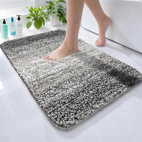 Alfombras de baño, tapete de baño absorbente, 16 x 24 pulgadas, color gris, para inodoro, bañera, sala de estar, dormitorio, cocina, sofá, entrada