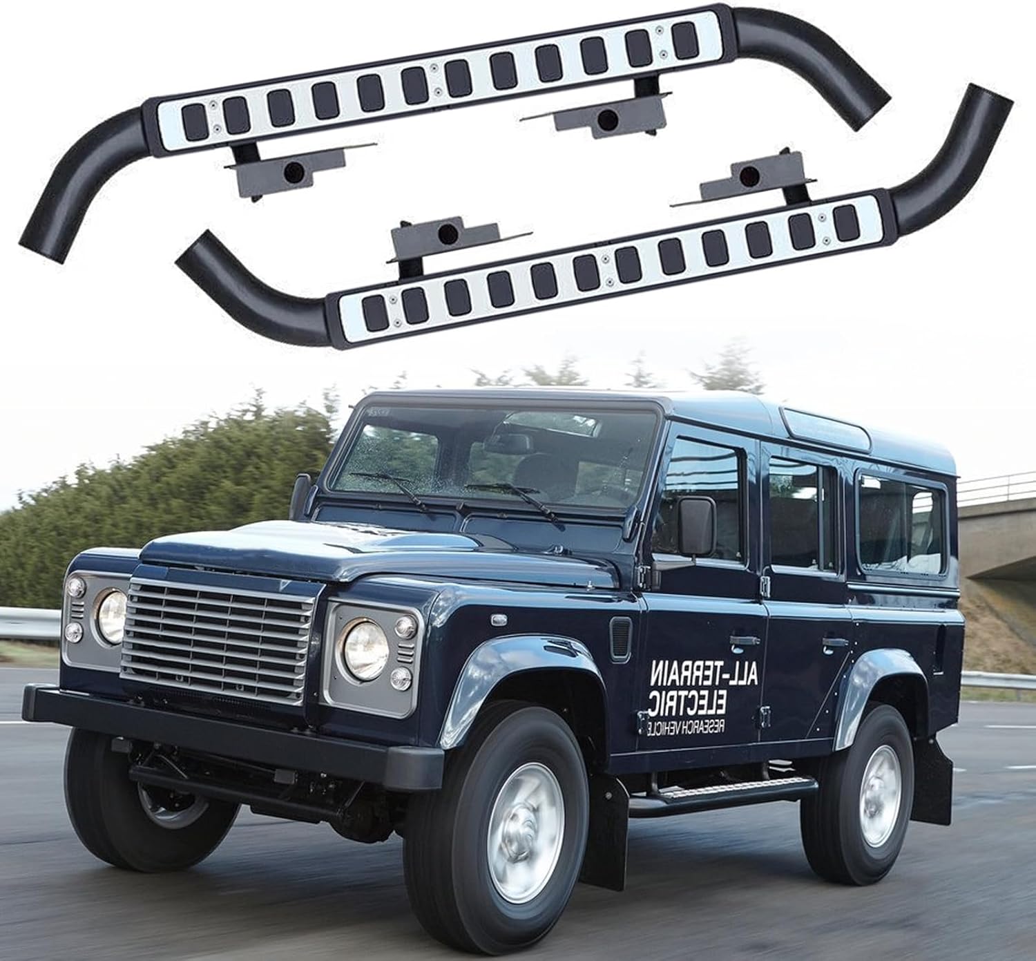 Running Board Side Step Pedal Nerf Bar Fits for LR Defender 110 4Door 2003-2016 2Pcs Fixed Side Bar with Brackets