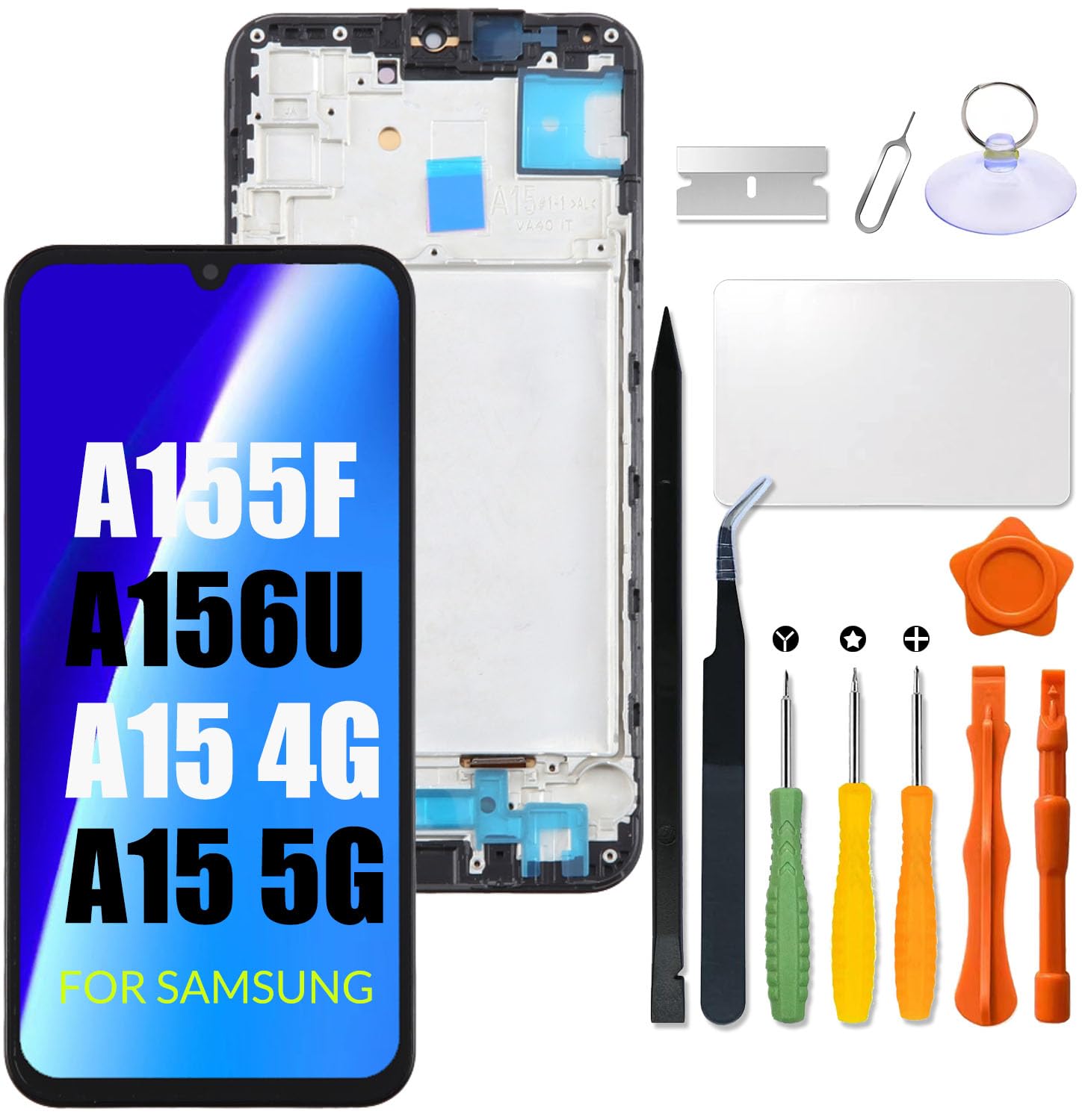 for Samsung Galaxy A15 4G / 5G Screen Replacement LCD Display for Samsung A155 A156 LCD Screen A155F A156U Touch Digitizer Assembly with Repair kit(with Frame)